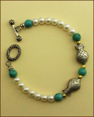 Silver Pearl Turquoise Fish Bracelet 886-7314